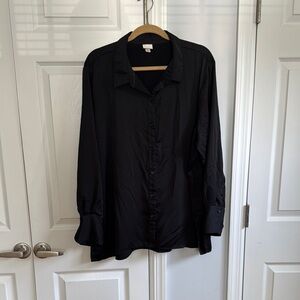 A new day Black Silky Button-Down Shirt